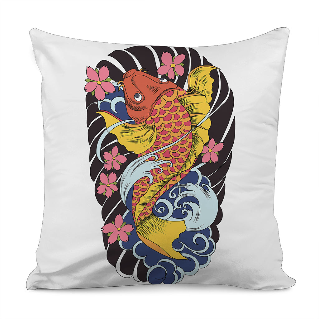 Japanese Koi And Flower Tattoo Print Pillow Cover