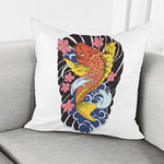 Japanese Koi And Flower Tattoo Print Pillow Cover