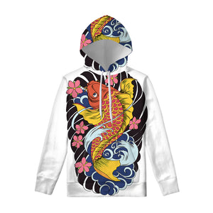 Japanese Koi And Flower Tattoo Print Pullover Hoodie