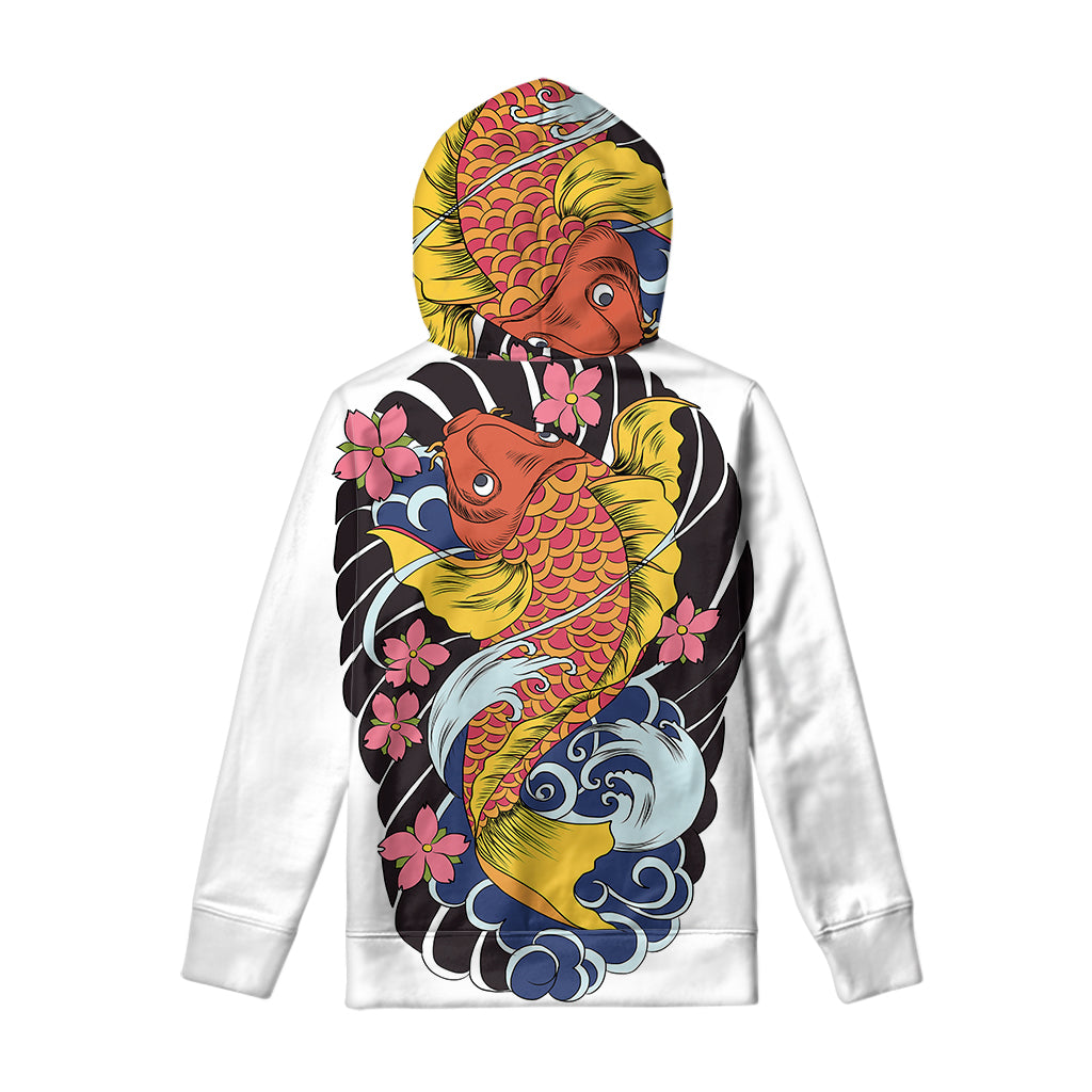 Japanese Koi And Flower Tattoo Print Pullover Hoodie