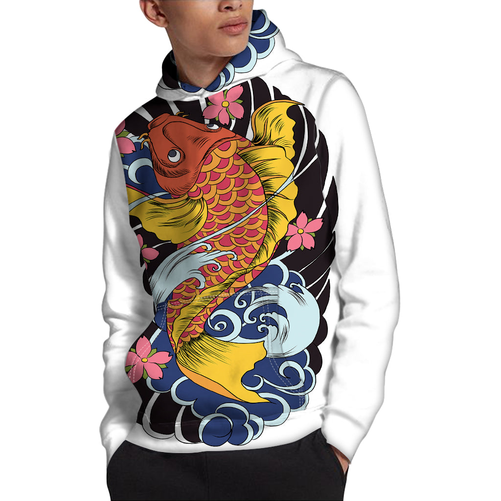 Japanese Koi And Flower Tattoo Print Pullover Hoodie