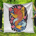 Japanese Koi And Flower Tattoo Print Quilt