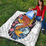 Japanese Koi And Flower Tattoo Print Quilt