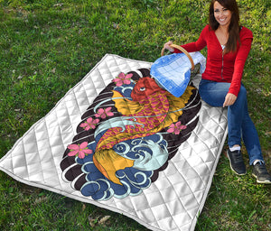 Japanese Koi And Flower Tattoo Print Quilt