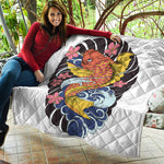 Japanese Koi And Flower Tattoo Print Quilt