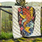 Japanese Koi And Flower Tattoo Print Quilt