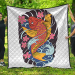 Japanese Koi And Flower Tattoo Print Quilt