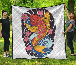 Japanese Koi And Flower Tattoo Print Quilt