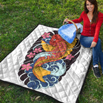 Japanese Koi And Flower Tattoo Print Quilt