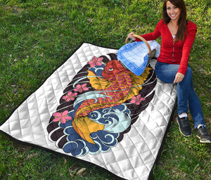 Japanese Koi And Flower Tattoo Print Quilt