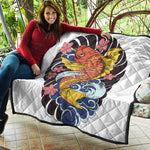 Japanese Koi And Flower Tattoo Print Quilt