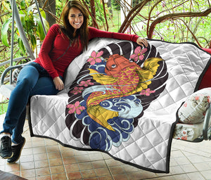 Japanese Koi And Flower Tattoo Print Quilt