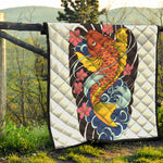 Japanese Koi And Flower Tattoo Print Quilt