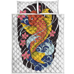 Japanese Koi And Flower Tattoo Print Quilt Bed Set