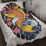 Japanese Koi And Flower Tattoo Print Quilt Bed Set