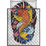 Japanese Koi And Flower Tattoo Print Quilt Bed Set