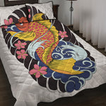 Japanese Koi And Flower Tattoo Print Quilt Bed Set