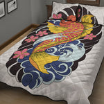 Japanese Koi And Flower Tattoo Print Quilt Bed Set