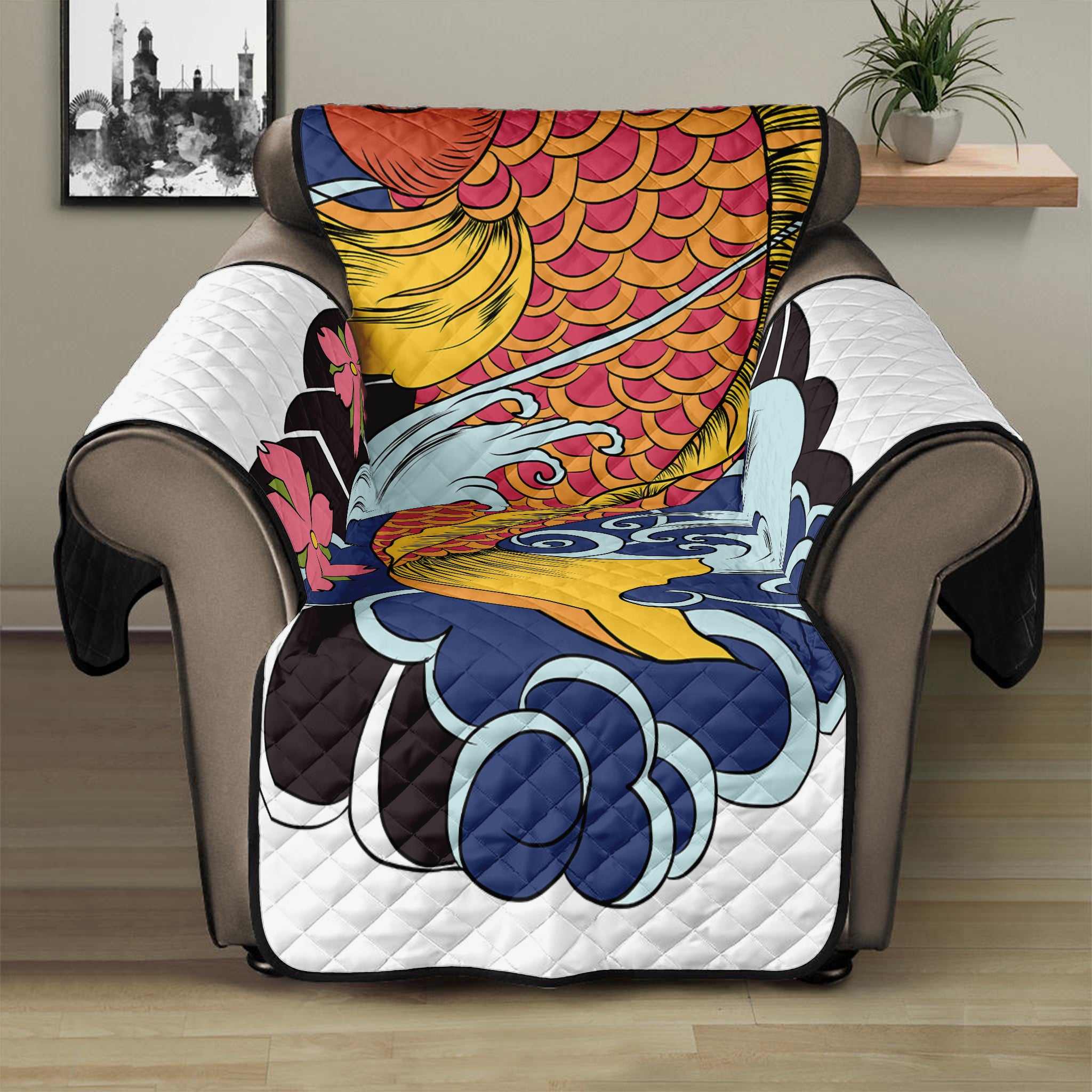 Japanese Koi And Flower Tattoo Print Recliner Protector