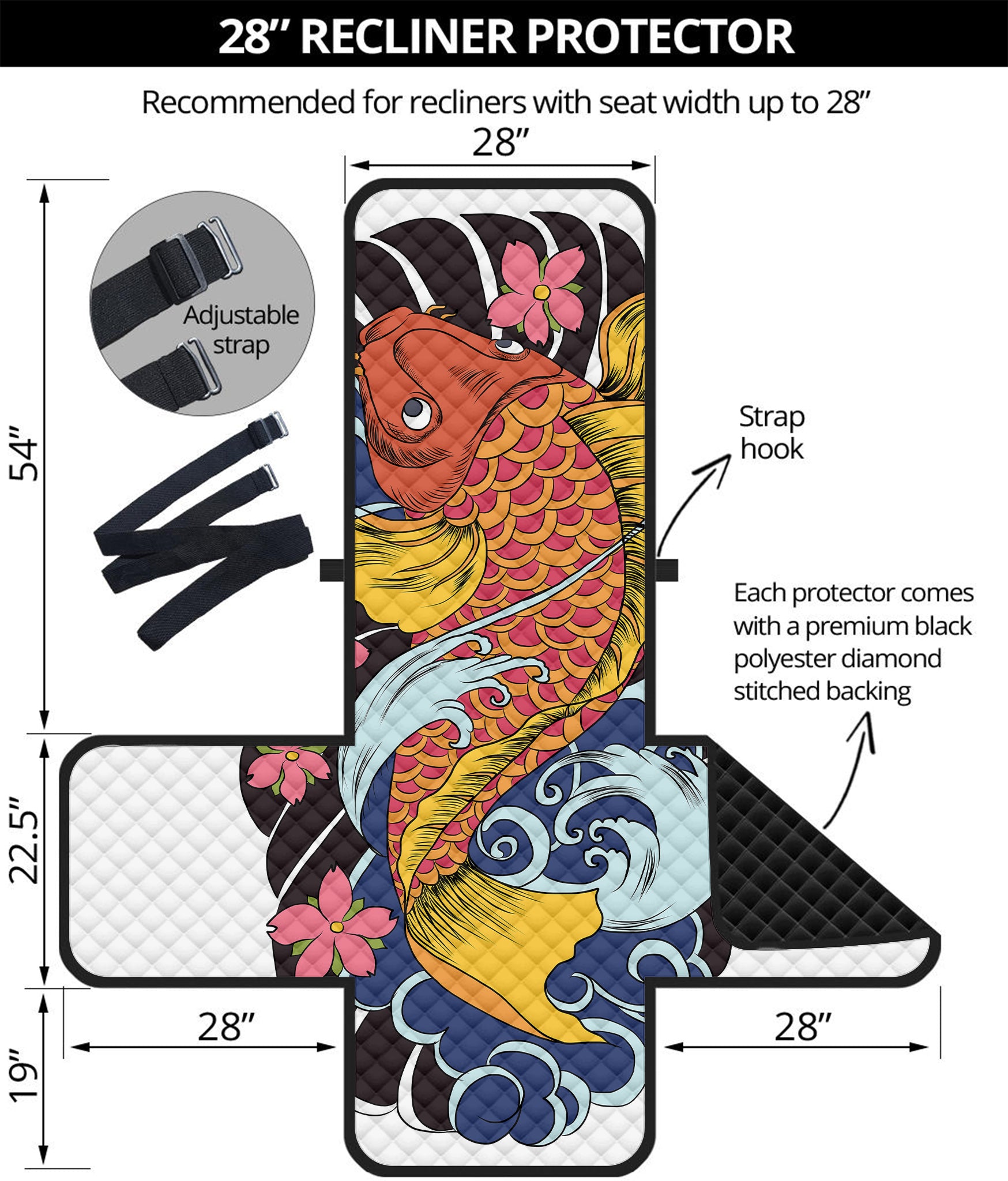 Japanese Koi And Flower Tattoo Print Recliner Protector