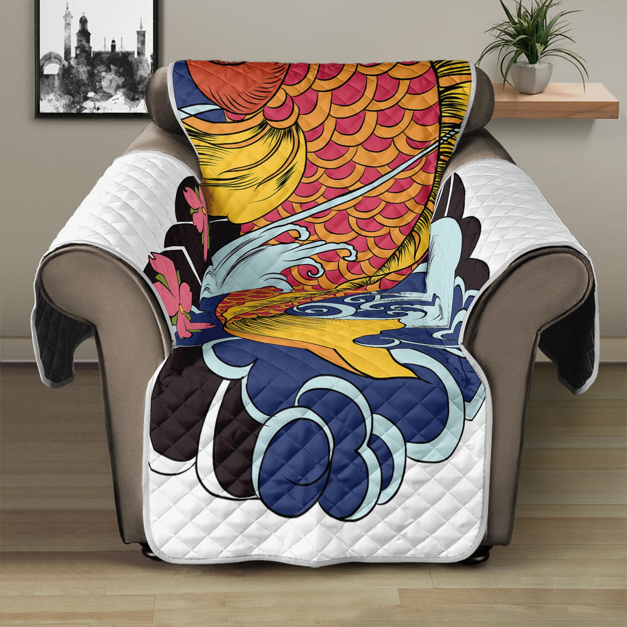 Japanese Koi And Flower Tattoo Print Recliner Protector