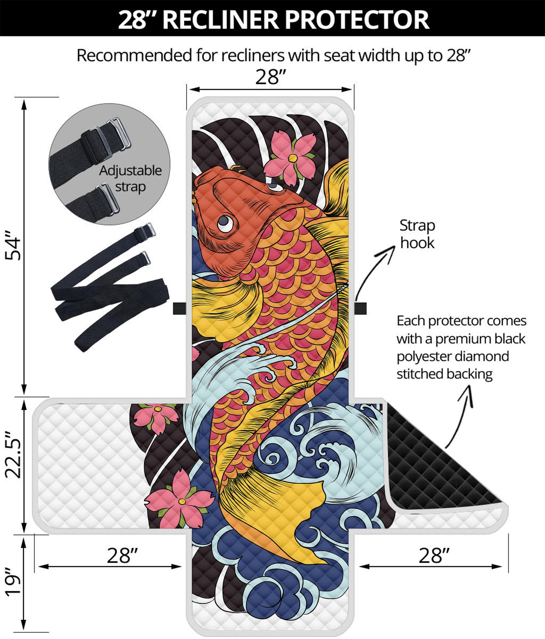 Japanese Koi And Flower Tattoo Print Recliner Protector