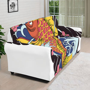 Japanese Koi And Flower Tattoo Print Sofa Cover