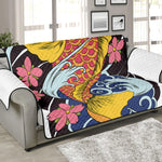 Japanese Koi And Flower Tattoo Print Sofa Protector