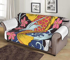 Japanese Koi And Flower Tattoo Print Sofa Protector