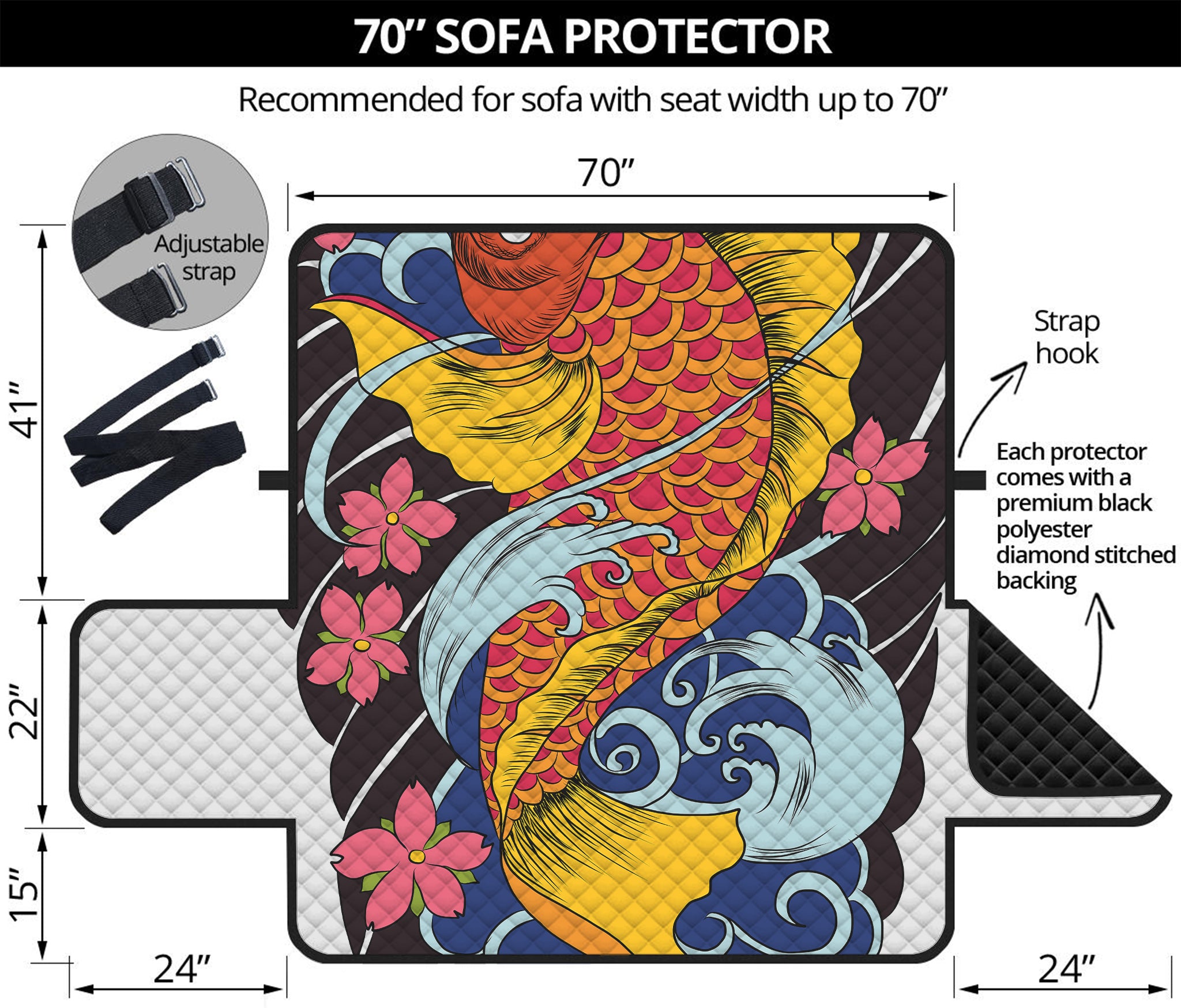 Japanese Koi And Flower Tattoo Print Sofa Protector