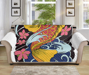 Japanese Koi And Flower Tattoo Print Sofa Protector