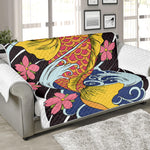 Japanese Koi And Flower Tattoo Print Sofa Protector