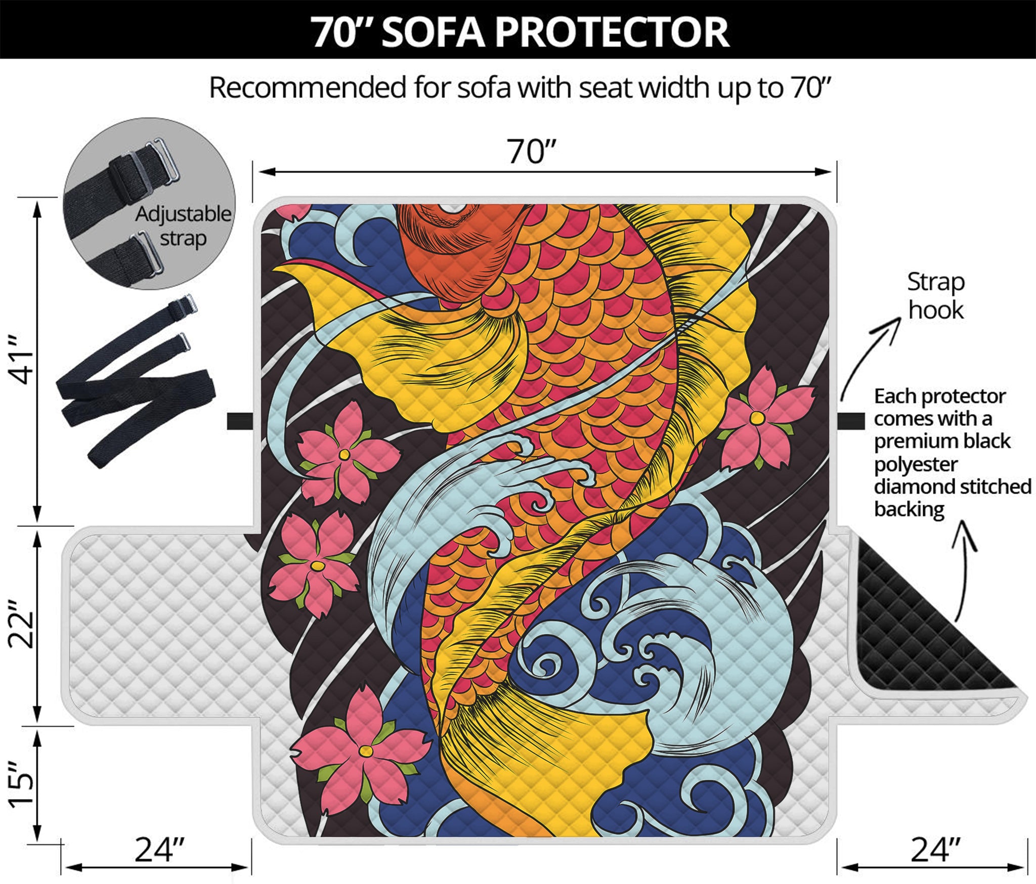 Japanese Koi And Flower Tattoo Print Sofa Protector