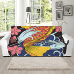 Japanese Koi And Flower Tattoo Print Sofa Slipcover