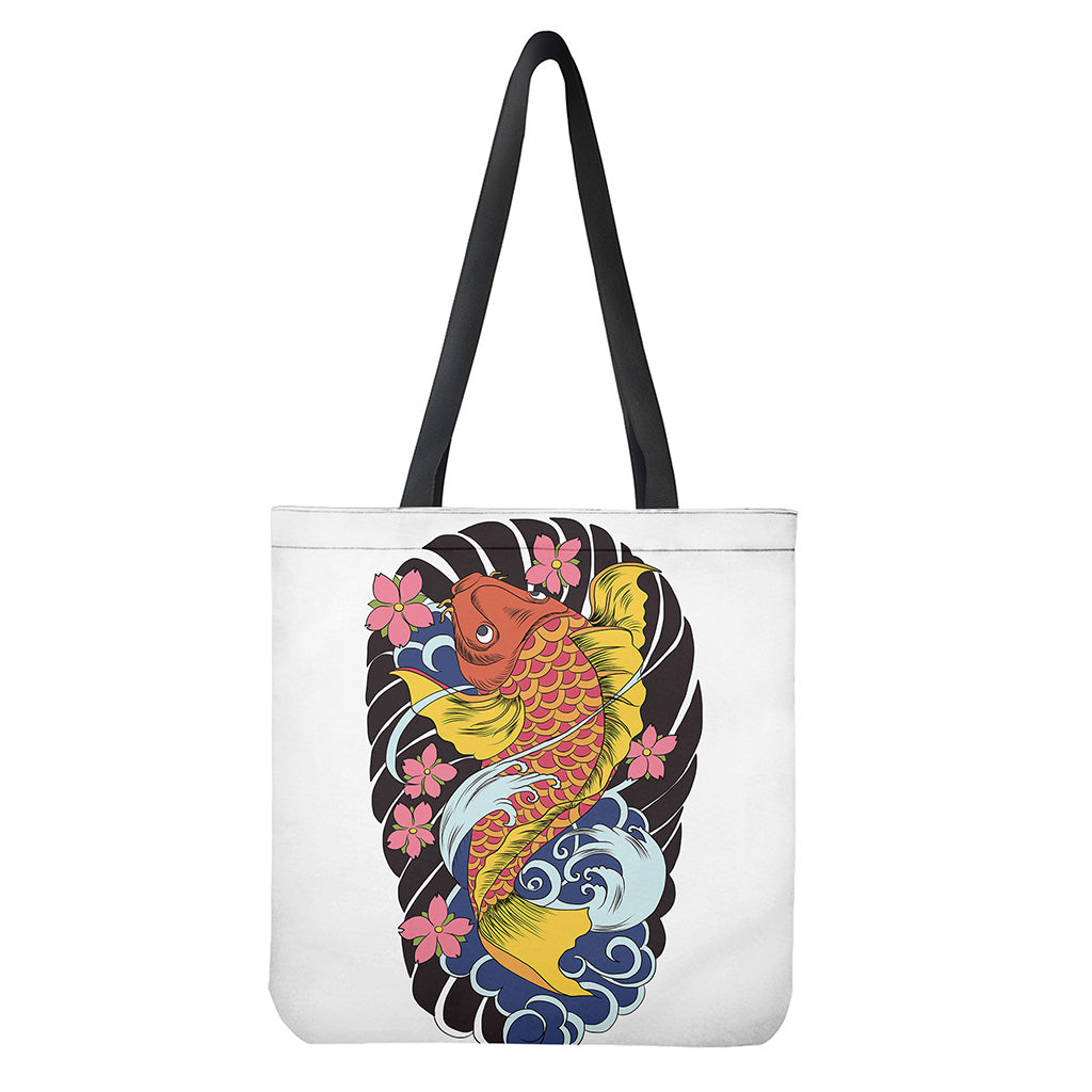 Japanese Koi And Flower Tattoo Print Tote Bag