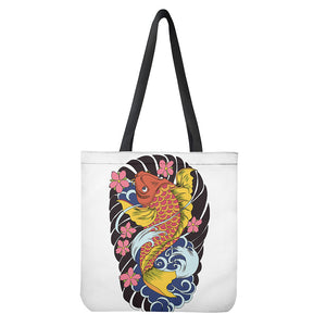 Japanese Koi And Flower Tattoo Print Tote Bag