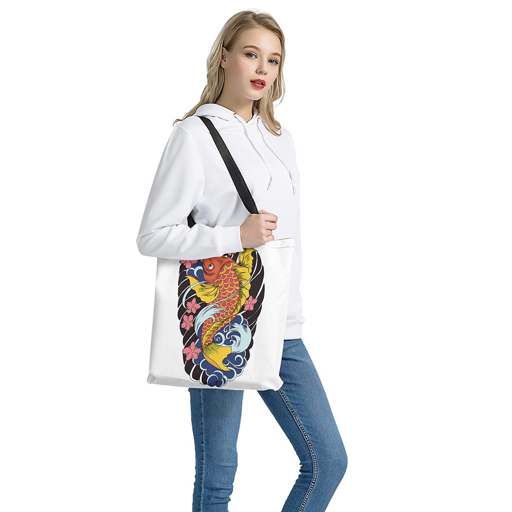 Japanese Koi And Flower Tattoo Print Tote Bag