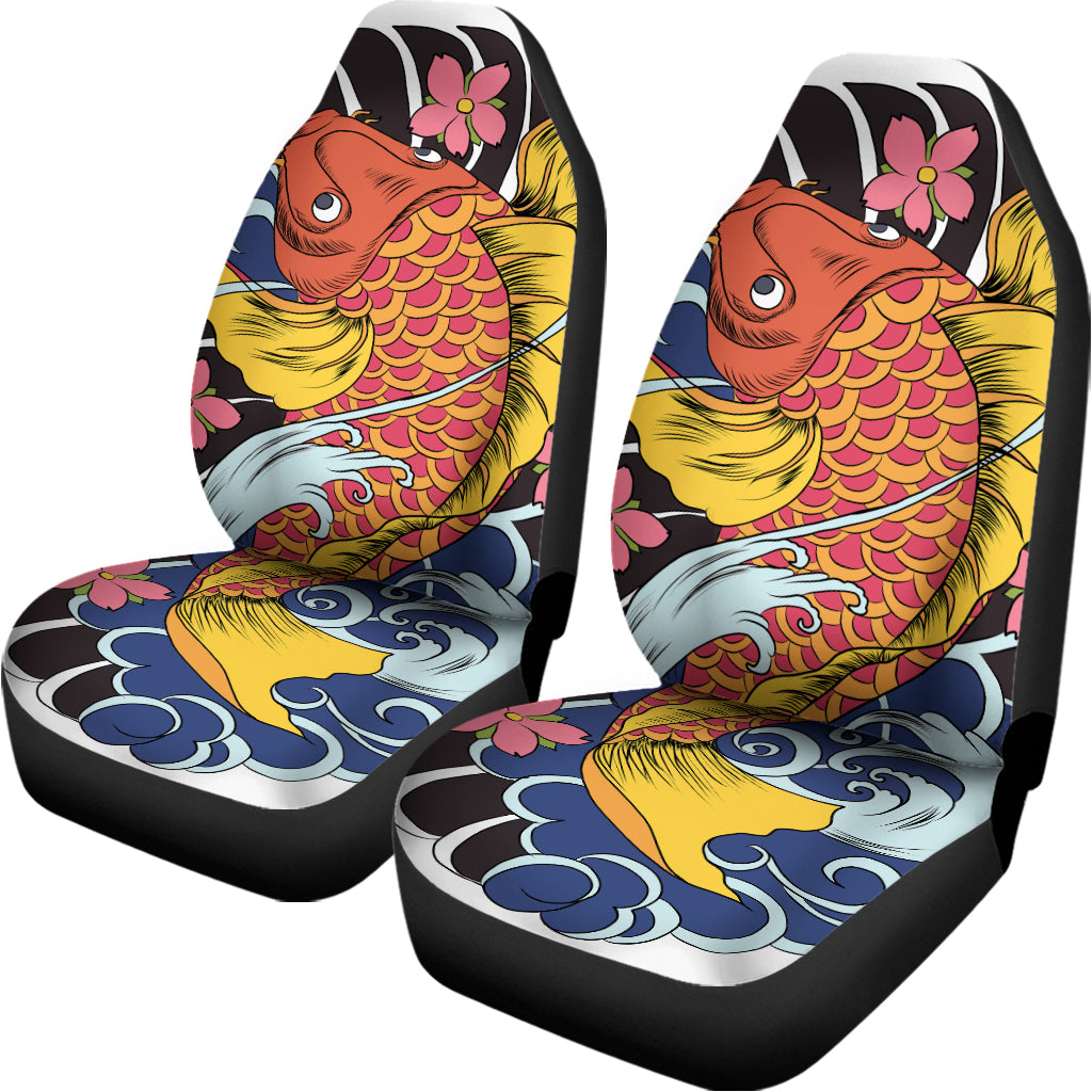 Japanese Koi And Flower Tattoo Print Universal Fit Car Seat Covers