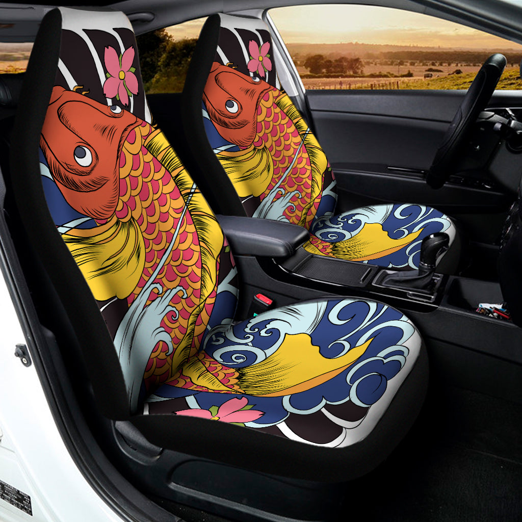Japanese Koi And Flower Tattoo Print Universal Fit Car Seat Covers