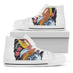 Japanese Koi And Flower Tattoo Print White High Top Shoes