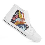 Japanese Koi And Flower Tattoo Print White High Top Shoes