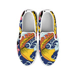 Japanese Koi And Flower Tattoo Print White Slip On Shoes