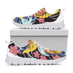 Japanese Koi And Flower Tattoo Print White Sneakers