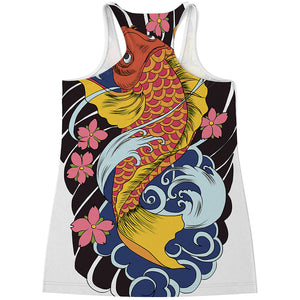 Japanese Koi And Flower Tattoo Print Women's Racerback Tank Top