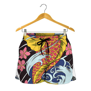 Japanese Koi And Flower Tattoo Print Women's Shorts