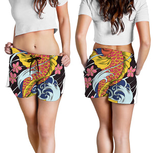 Japanese Koi And Flower Tattoo Print Women's Shorts