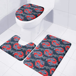 Japanese Koi Carp Fish Pattern Print 3 Piece Bath Mat Set