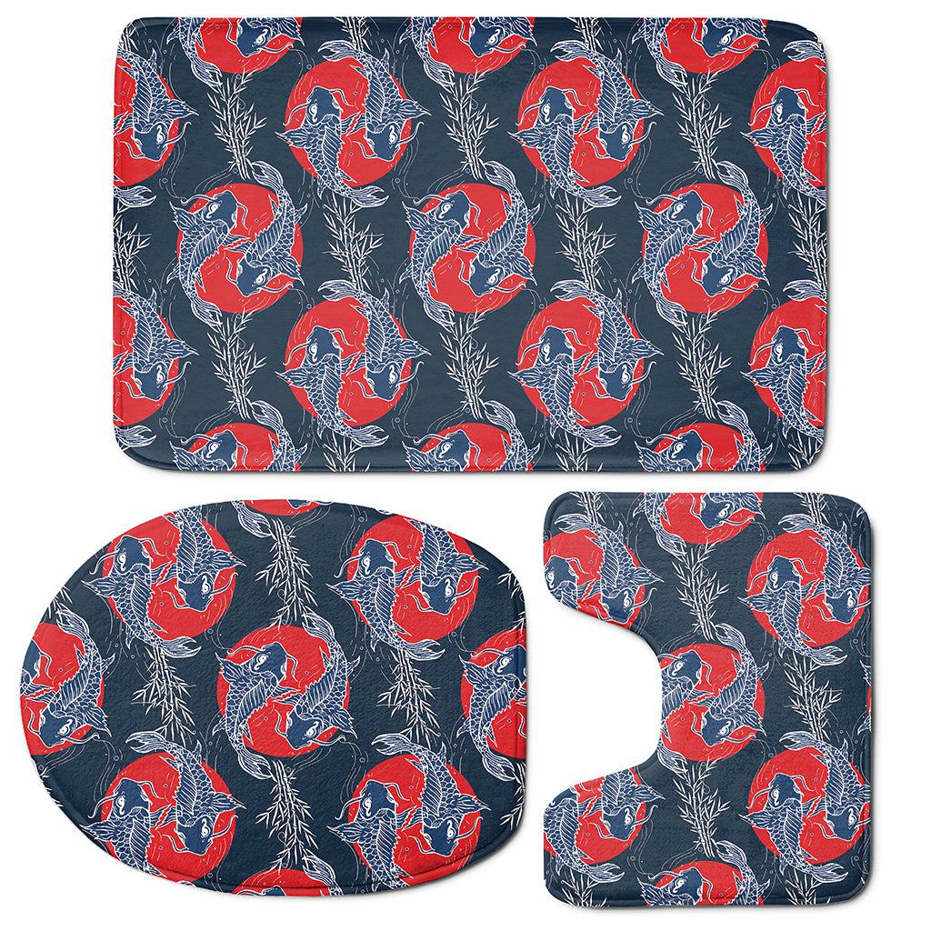 Japanese Koi Carp Fish Pattern Print 3 Piece Bath Mat Set