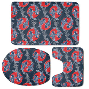 Japanese Koi Carp Fish Pattern Print 3 Piece Bath Mat Set