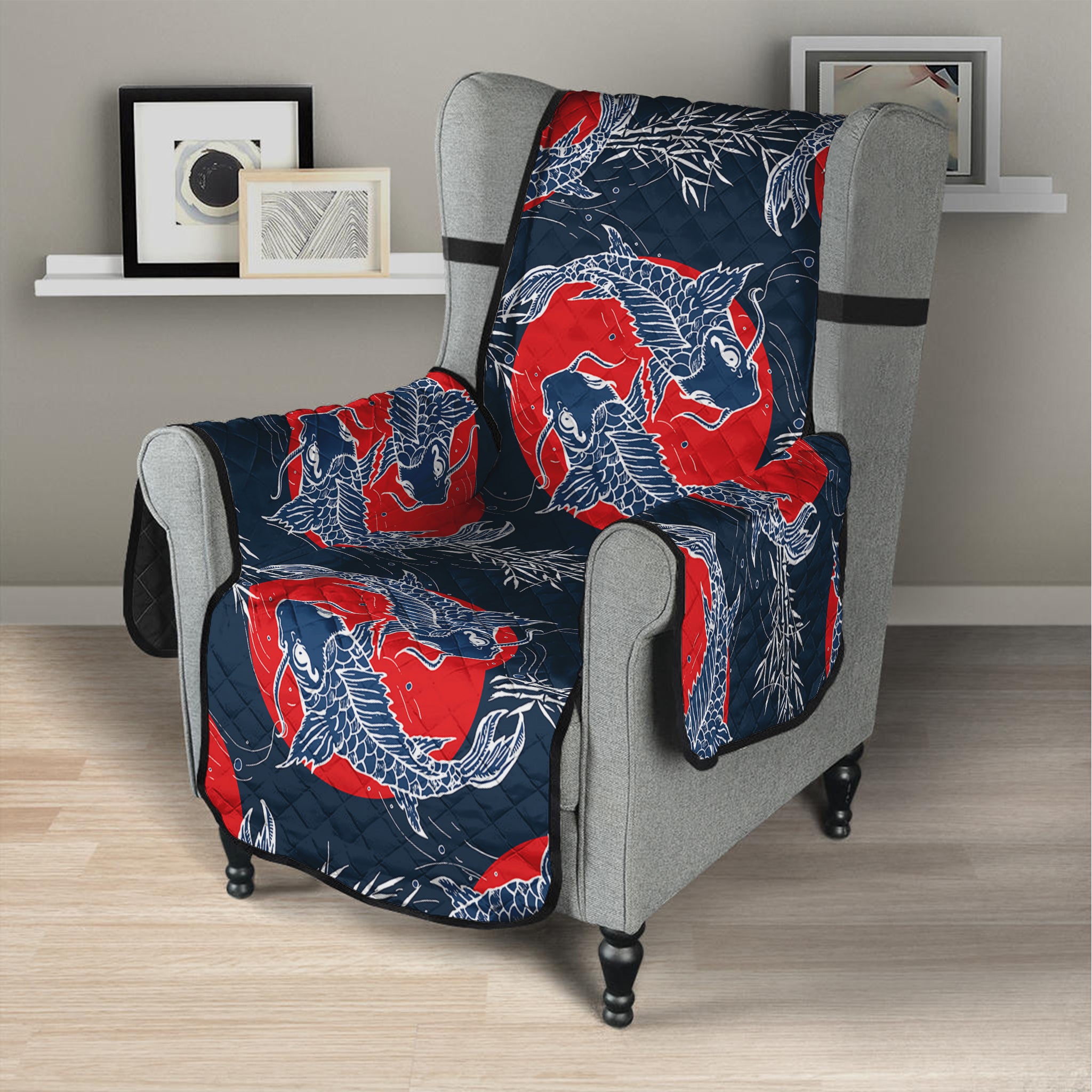 Japanese Koi Carp Fish Pattern Print Armchair Protector